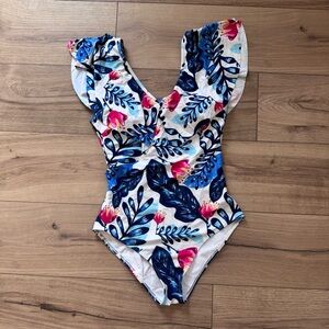 Tempt Me Ruffle One Piece Swimsuit Flounce Sleeve V Neck Tummy Control Large